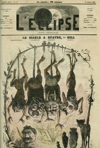 Djävulen har fyra politiska broschyrer omgjorda av Mephistopheles (Mephisto) alias Wolff, Villemessant, Duchesne, Lockroy och hans serietecknare Benassit. Omslag i "" L