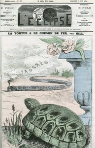 Sköldpaddan och järnvägen, en illustration av järnvägarnas tekniska framsteg. Omslag i "" L