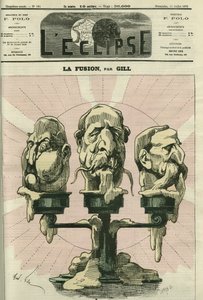 Fusionen, en illustration av konstitutionen av församlingen, med rojalister, bonapartister och republikaner. Omslag i "" L