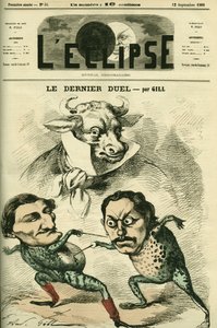 Den sista duellen, Prospero-Olivier-grodor (Prosper Olivier) Lissagaray (1838-1901) och Paul Granier de Cassagnac (1842-1904) som ville bli stora som nötkött, representerande Alfred de Musset och Victor Hugo. Omslag i "" L