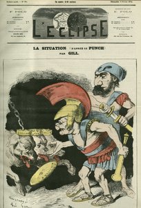 Situationen, tecknad av Adolphe Thiers (1797-1877) och Leon Gambetta (1838-1882) som ger en tjänst till rojalistiska och bonapartistiska hundar. Omslag i "" L