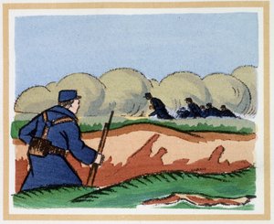 22 april 1915: Tyskarna använder asphixiant gaser - i "The Book of Heroic Hours 1914/1918"" av Andre Helle (1871-1945)