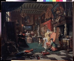 ""Ateljén för målaren Anthony (Antoon) van Dyck (1599-1641) som målar ett porträtt"" (Sir Anthonis van Dyck målar ett porträtt) Målning av Andre Plumot (1829-1906) 1853 Regionala konstmuseet, Kaluga Ryssland av Andre Plumot