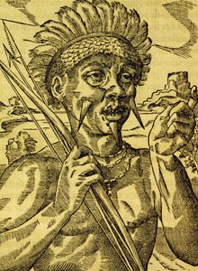 Chef för kannibalernas stam, gravyr från Universal Cosmology, av Andre Thevet (1504-1592), Paris av Andre Thevet