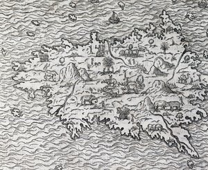 Karta över Sumatra, gravyr av Andre Thevet (1504-1592), Paris, Frankrike av Andre Thevet