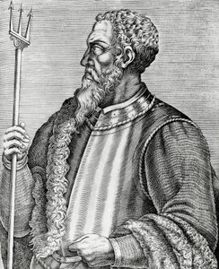 Porträtt av Andrea Doria (1466-1560), italiensk amiral och politiker, gravyr från The Real Portraits and Lives of Illustrious Men av Andre Thevet