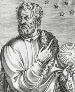 Porträtt av Christopher Columbus (1451-1506), italiensk navigatör, gravyr från The True Portraits and Lives of Illustrious Men av Andre Thevet