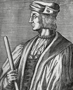 Porträtt av Gaston de Foix, hertig av Nemours (1489-1516), gravyr från The True Portraits and Lives of Illustrious Men av Andre Thevet