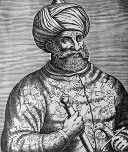 Porträtt av Khayr al-Din, känd som Barbarossa (1465-1546), turkisk korsar och amiral, gravyr av Andre Thevet (1502-1590) av Andre Thevet