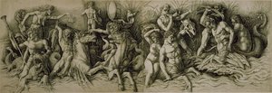 Battle of the Sea Gods (penna & brunt bläck på papper) av Andrea (workshop of) Mantegna