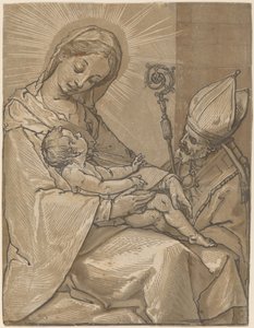 Madonna och barn med en biskop, 1591. av Andrea Andreani