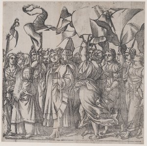 Avsnitt C: kvinnliga martyrer och helgon som håller banderoller, från The Triumph of Christ, 1836.