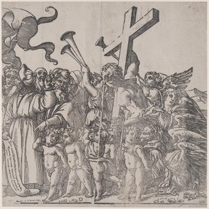 Avsnitt D: änglar som låter trumpeter etc, från The Triumph of Christ, 1836. av Andrea Andreani
