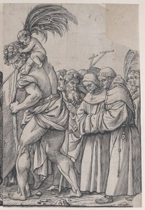 Avsnitt H: Sankt Christopher bär Kristusbarnet, från The Triumph of Christ, 1836. av Andrea Andreani