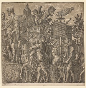 Julius Caesars triumf: kolossala statyer och belägringsutrustning, 1593-99. av Andrea Andreani