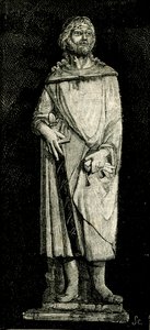 Julianus the Hospitaller, staty av Andrea Della Robbia (1435-1525 eller 1528), oratorium av Madonna del Buon Consiglio, Prato, Toscana, Italien, träsnitt från Le cento citta d
