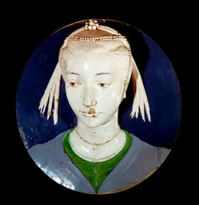 Porträtt av den unga främlingen Tondo i terrakottadekor av Andrea della Robbia