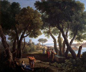 Landskap med kvinnor vid en brunn, av Andrea Locatelli (1695-1741), olja på duk, 61x73 cm.