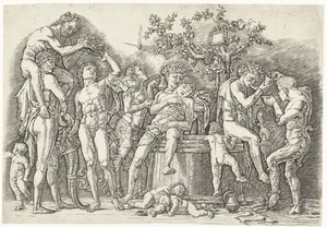 Bacchanal med satyrer och bacchanter vid vinpress av Andrea Mantegna