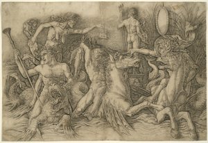 Battle of Sea-Gods, vänster halva fris av Andrea Mantegna