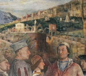 Detalj av fresk i brudkammaren av Andrea Mantegna (1431-1506) Castle of St George, Mantua (UNESCOs världsarvslista, 2008). Italien av Andrea Mantegna