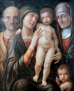 Helig familj med St Elizabeth och St John the Baptist som ett barn, c1495-1500 av Andrea Mantegna