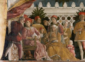 Lodovico Gonzaga och familj med hovmän (fresco) av Andrea Mantegna