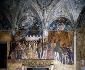 Ludovico Gonzaga, Marsilio Andreasi, Barbara av Brandenburg med sin dotter Paula och Rodolfo Gonzaga av Andrea Mantegna