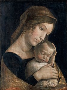Madonna och sovande barn av Andrea Mantegna (1431-1506), limmad tempera på linne, 43x32 cm av Andrea Mantegna