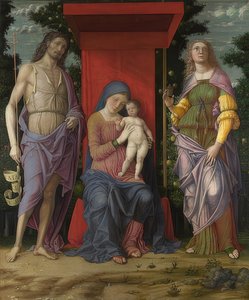 Madonna och barn, Johannes Döparen och Maria Magdalena. Troligen 1490-1505 av Andrea Mantegna