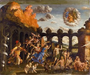 Minerva som driver ut lasterna från dygdens trädgård av Andrea Mantegna