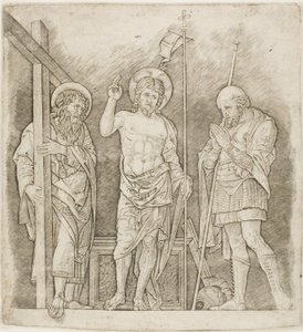 Uppstånden Kristus mellan de heliga Andreas och Longinus av Andrea Mantegna