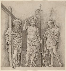 Uppstånden Kristus mellan de heliga Andreas och Longinus av Andrea Mantegna