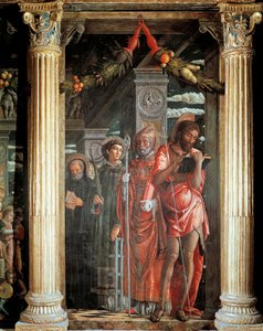 Saints John och Lorenzo och två Saints, detalj från San Zeno altartavla av Andrea Mantegna