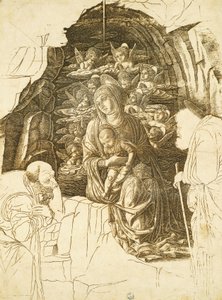 Study for Adoration of Magi av Andrea Mantegna (1431-1506), teckning av Andrea Mantegna