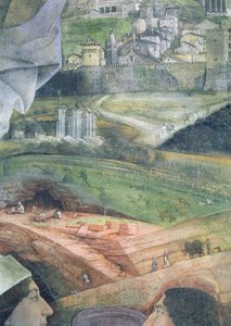 Kardinal Francesco Gonzagas ankomst; marmorbrott och en idealiserad utsikt över Rom, från Camera degli Sposi eller Camera Picta, 1465-74 freskdetalj av 78449 av Andrea Mantegna