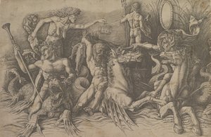 The Battle of the Sea Gods Vänster del av en fris, ca. 1485-88. av Andrea Mantegna