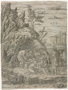 Gravläggningen med de fyra fåglarna. av Andrea Mantegna