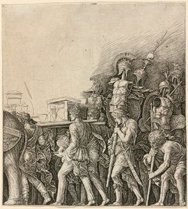 Caesars triumf: soldater bär troféer av Andrea Mantegna