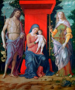 Jungfrun och barnet med heliga, c1490-1505 av Andrea Mantegna