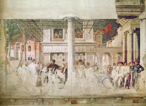 Sankt Christophers martyrskap och förflyttningen av hans kropp (före restaurering), c.1450-56 av Andrea Mantegna
