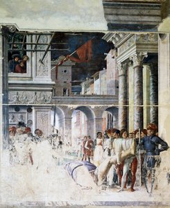 Transport av Saint Christopher halshuggen kropp, detalj från Martyrdom of Saint Christopher av Andrea Mantegna