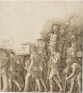 Triumf av Caesar: Soldater som bär troféer av Andrea Mantegna