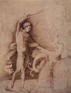 Ung man slåss mot en drake av Andrea Mantegna