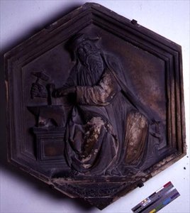 Harmony, hexagonal dekorativ reliefplatta från en serie som föreställer de sju liberala konsterna, möjligen baserad på design av Giotto (ca 1266-1337) ca 1334-48 (marmor) av Andrea Pisano