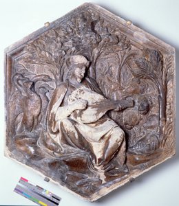 Poesi, sexkantigt dekorativt reliefplattor från en serie som föreställer de sju fria konsterna, möjligen efter ritningar av Giotto (ca 1266-1337) ca 1334-48 (marmor)