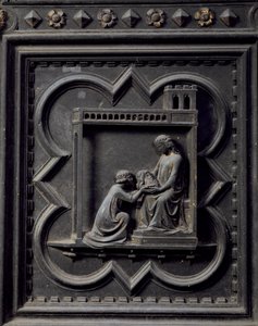 Salome tar med Johannes Döparens huvud till sin moder Herodias, Herodes hustru, artonde panelen av södra dörrarna till dopkapellet i San Giovanni, 1336 (brons)