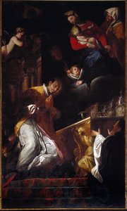 Representation av San Francesco Borgia (Saint Francois Borgia) (1510-1572) Jesuite och spanska helgonmålning av Andrea Pozzo (1642-1709) Genes, Church of Santi Andrea e Ambrogio