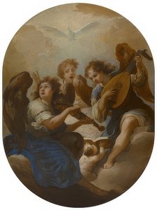 Tre änglar som gör musik. Före 1720