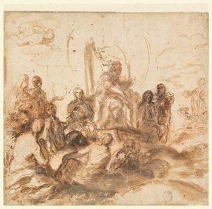 Design för Allegory of Divine Wisdom, Reception Room, Palazzo Barberini, Rom, Italien av Andrea Sacchi